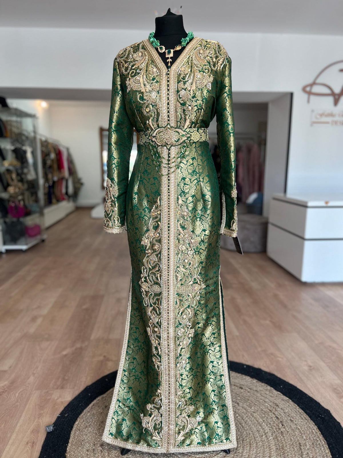 Restock Caftan sirène brocade Green